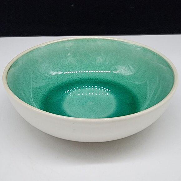 Roscher Stoneware Bowl 7" Green & White Crackle Glaze Dishwasher & Microwave Saf - Picture 9 of 9